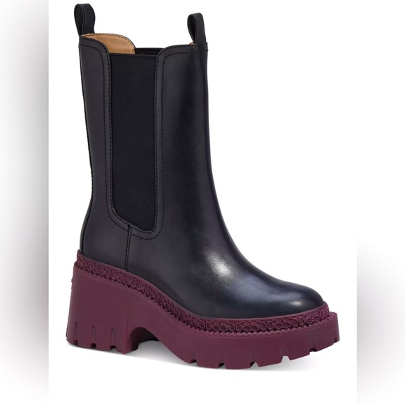 Coach Alexa Lug Sole Chelsea Booties Black/Deep Berry - Sizes 7, 10 - Picture 1 of 9